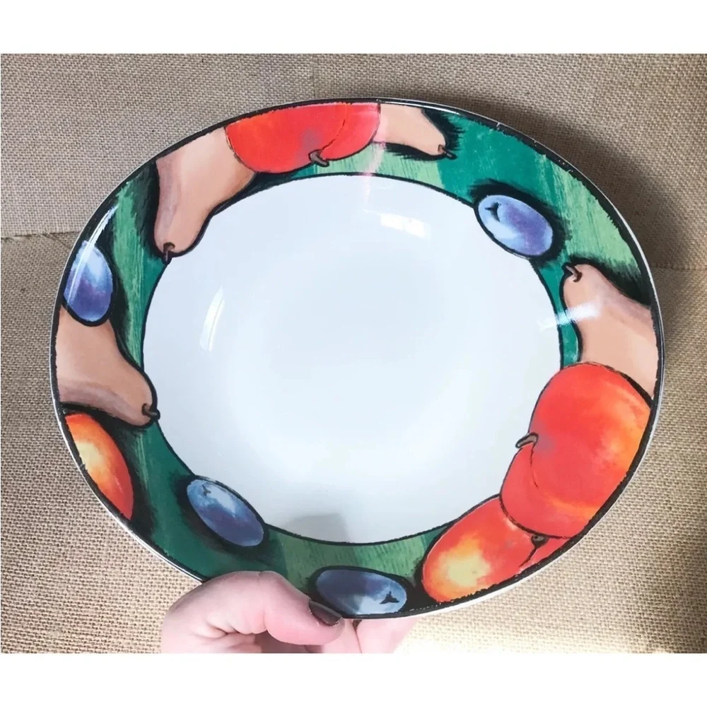 Misino Tuscany Fruit Print Oval Pasta Bowl 9 x 10 Inch Villa Cottage Core